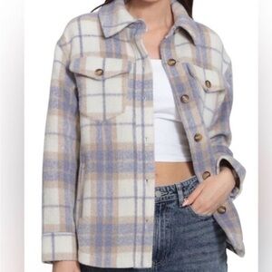 AVEC LES FILLES Relaxed Fit Lavender Beige Plaid Fall Shacket Size Small